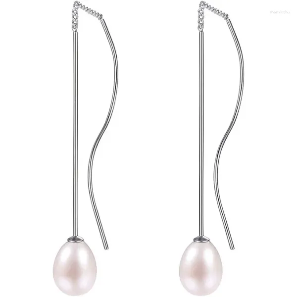 Dangle Ohrringe U7S925 Sterling Silber Tiny Bar Pearl Drop Minimalist Threader Stud