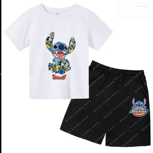 Set di abbigliamento Cartoon Steedy Stitch Kids T-shirt Kawaii Casual Summer Girls Boys Fashion Y2K Crewneck Top Set