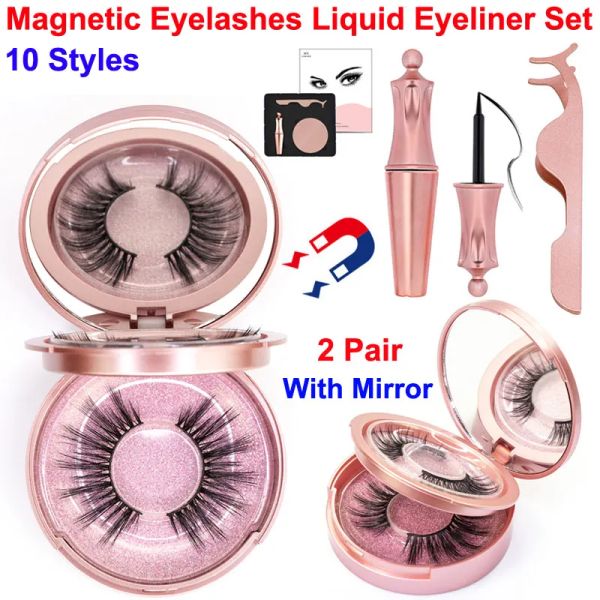 3D Mink Magnetic false Wimpern Eyeliner Wimpern Mirror Box Kombination wiederverwendbares Augen Make -up Magnet Wimpern Make -up -Werkzeuge Großhandel Großhandel