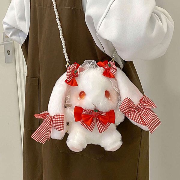 Sevimli lolita jk tarzı bir peluş dantel yay tavşanı çocuk omuz çantası% 80 fabrika toptan