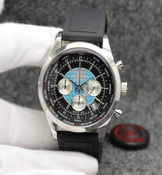 Transocean Men Watch 44mm Quartz cronografo Data da uomo orologi eccellenti wrtistwatch con quadrante nero temporale e elastico7926734