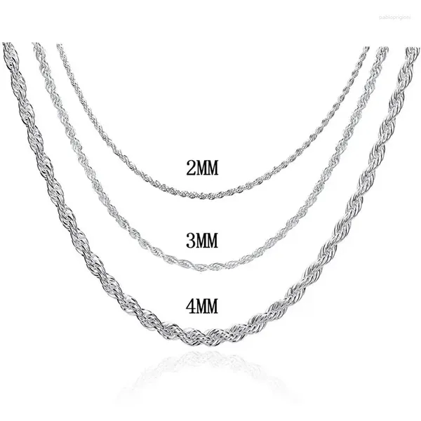 Correntes vendas de melhor venda real pura 925 Sterling Silver Colar Jewelry Chain For Men Women 2mm 3mm 4mm Largura Twisted Rope com fecos de lagosta