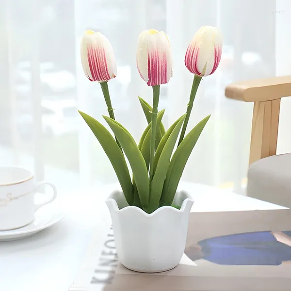 Dekorative Blumen künstliche Tulpe Blume Bonsai gefälschte Plastik -Topfpflanze Home Desktop Ornamente Simulierte Hochzeitsfeierdekoration