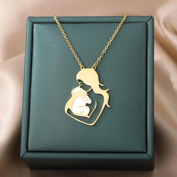 Anhänger Halskette Mutter und Baby Choker Halskette für Frauen Gold Farbe Edelstahl Charm Collier Family Schmuck Muttertag Geschenk