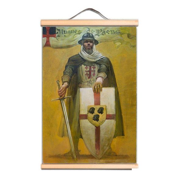 Pinturas knights templar pôster vintage de madeira maciça pintura de rolagem medieval cruzader warrior parede sala de parede e decoração de escritório mural a dhdbp