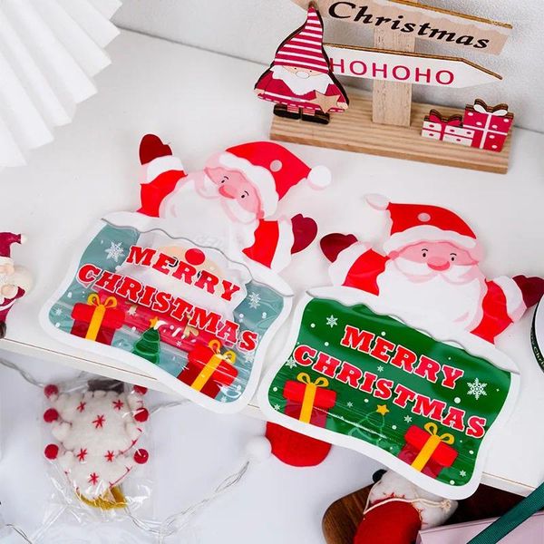 Geschenkverpackung 6pcs Weihnachten Plastik -Süßigkeiten -Taschen Karton Santa Claus/Snowman Biscuit Bag für 2024 Navidad Party Geschenke Verpackung Vorräte