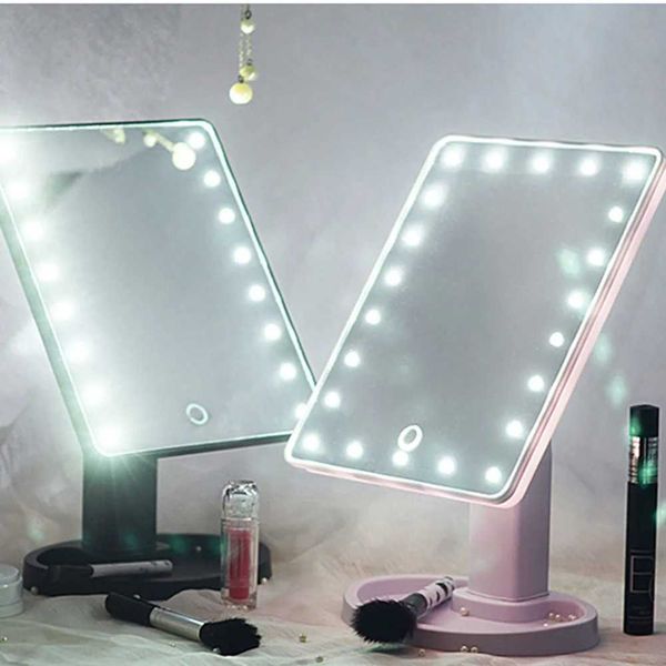 Espelhos compactos espelhos de maquiagem LED profissional 22 Tabela de tela de toque de Light Dimmable 16/22 adequada para mulheres portáteis Q240509