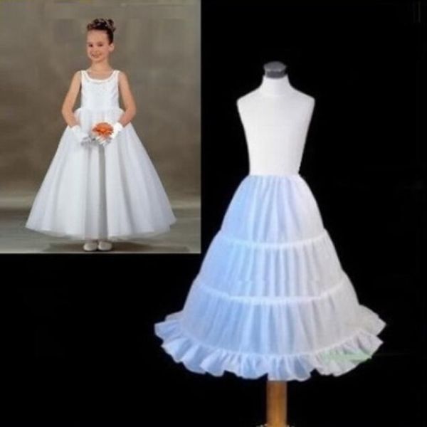 2021 Crianças brancas Papticoat A-Line 3 Hoops Kids Crianças Crinolina Bridal Underskirt Acessórios de casamento para meninas de flores Concurso de meninas G 257J