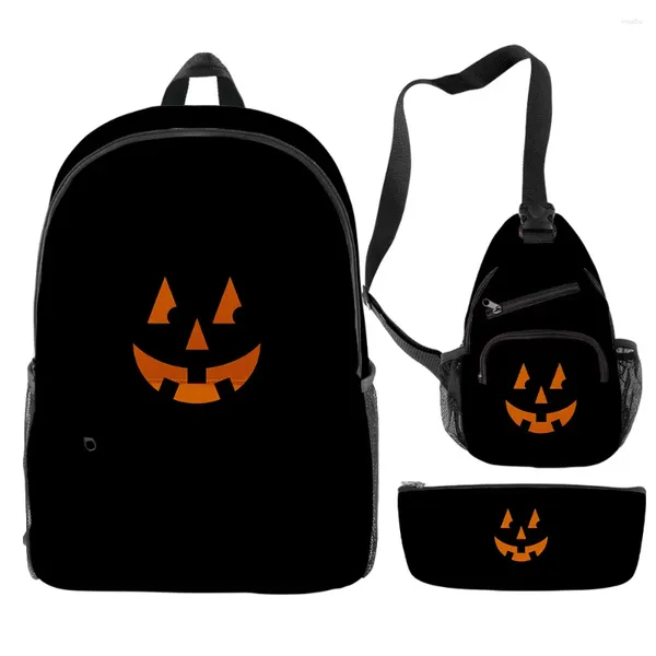 Backpack Fashion Trendy Funny Happy Halloween 3D Stampa 3pcs/set di borse per la scuola per alunni da viaggio per laptop per il percorso per latta