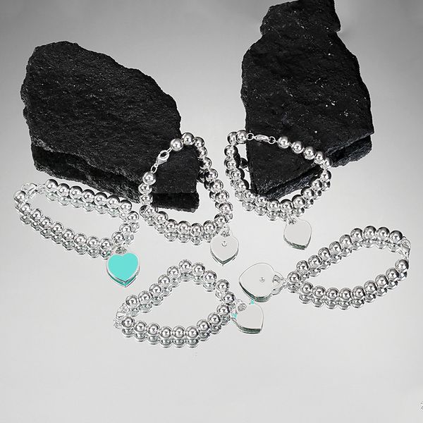 8 mm große Perlen Luxusmarken Klassische Designerarmband für Frauen Mädchen lieben blau Anhänger Herz S925 Silberlehrer Armbänder Schmuck Geschenk