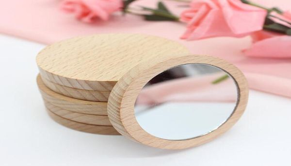 Festa di matrimonio Favore regalo in legno piccolo rotondo specchio tascabile portatile in legno Mini trucco specchi scustom logo5820171