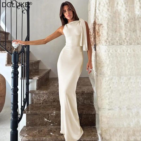 Abiti casual scollatura asimmetrica Sunda vestito estate lungo abito da donna fuori spalla corpo a maxi elegante celebrità festa 2024