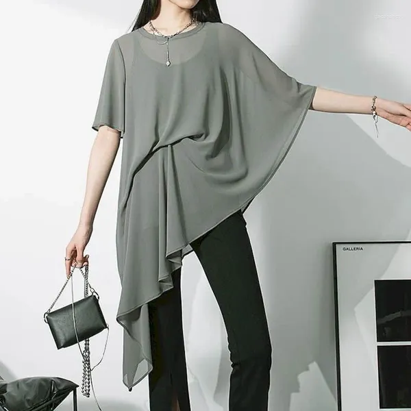 Camicette femminili camicie in chiffon per donne ta-shirt oversize oversize o oversize-shirt a mezza manica design irregolare camicetta coreana in stile coreano