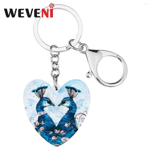 Keychains weveni acrílico hert pavão pavão peafowl jóias de teclado de pássaro comprido para mulheres gabinetes de charme para presentes de bolsa de carros acessórios para carros