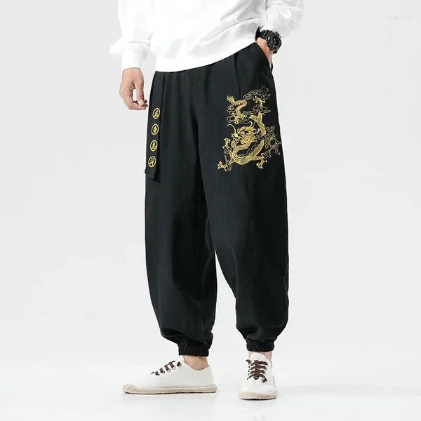 Мужские брюки Harajuku в стиле вышивка гарем повседневная весенняя мужчина створки сот спортивных штанов широкого хлопчатобумажного белка.