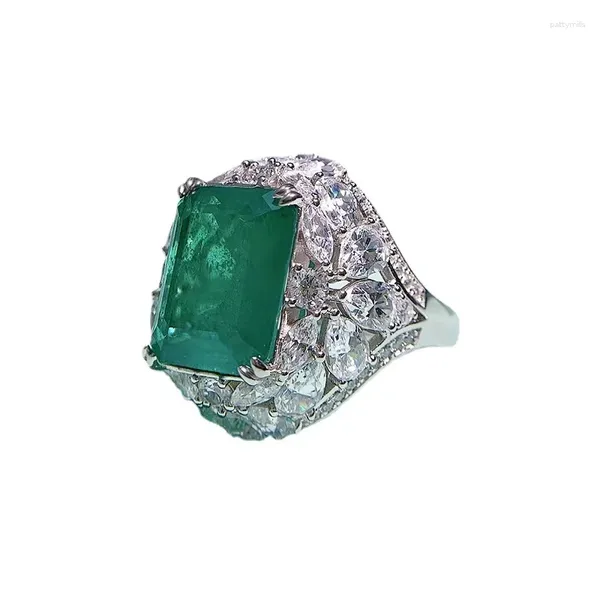 Ringos de cluster Spring Qiaoer Rich Luxury Luxury simulou Emerald Ring 12 15mm para mulheres jóias de grife