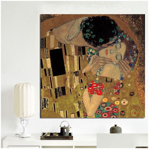 Картины Gustav Klimt Kiss Portrait Классическая живопись абстрактная коллекция Canvas Art Prints и плакат Современная настенная картина для дома Dr DHC89