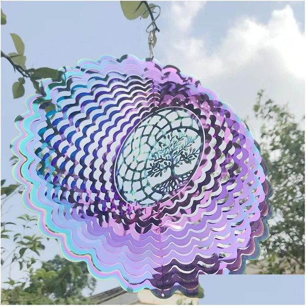Bahçe Süslemeleri Yaşam Ağacı Rüzgar Spinner Catcher 3D Dönen Kolye Akış Işığı Etkisi Ayna Yansıma Tasarımı Açık Mekan DH924