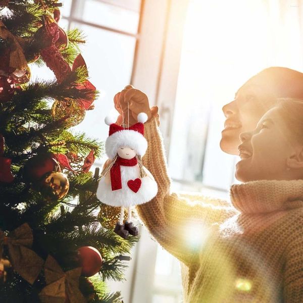 Figurine decorative a maglia bambola decorazioni per alberi di Natale decorazioni da pupazzo di neve angeli ornamenti appesi set di vacanze dettagliate eleganti parete elegante