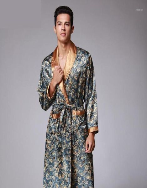 Mens Paisley Pattern Bathrobe Kimono Robes Vneck Faux Silk Male Sleepwear Awear Macho Male Cetin Bath Robe11202070