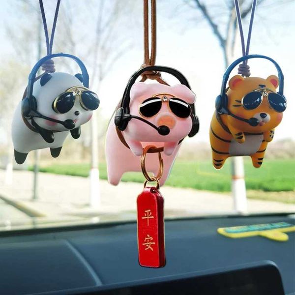 Decorações de interiores fofo panda/porco/tigre pendente de pingente automático espelho retrovisor pingentes swing coche coche de decoração de interiores acessórios de decoração criativa presente t240509