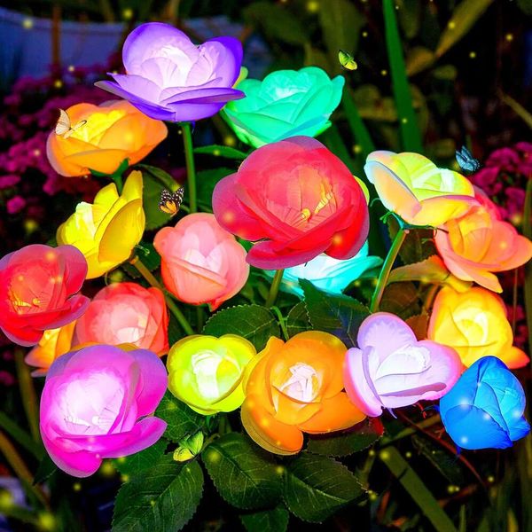 4pack Lights, Ahaorigin 7 Color Maneing Rose Decor с 20 цветущими цветами, водонепроницаемые солнечные открытые светильники для внешнего двора патио садовые украшения