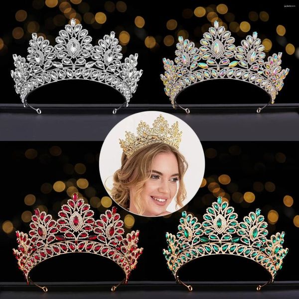 Kopfbedeckungen Luxus Multicolor Big Diamond Brautkrond Gold Geburtstag Hut Strass Hochzeits Festzug Tiara