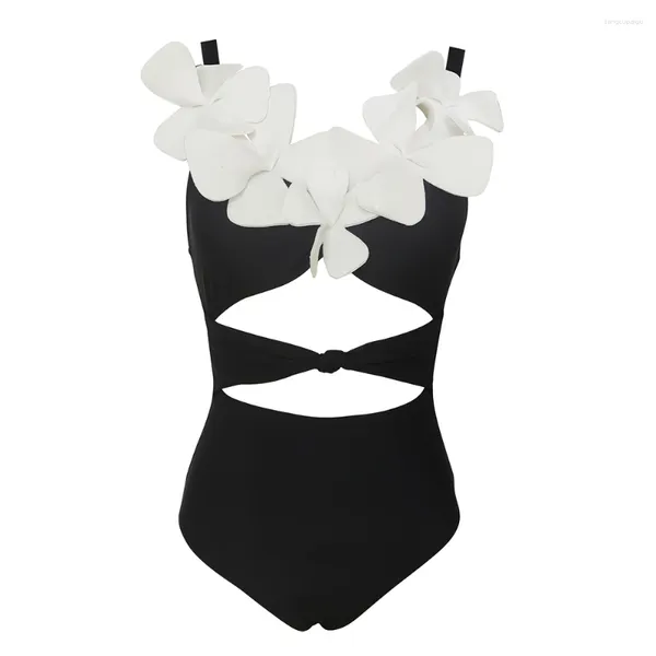 Frauen Badebekleidung 3D Blumensturz Design ein Stück ausgestattet Strandkleidung Elegant Strand aus Look Badeanzug Rückenless Surfkleidung in Schwarz