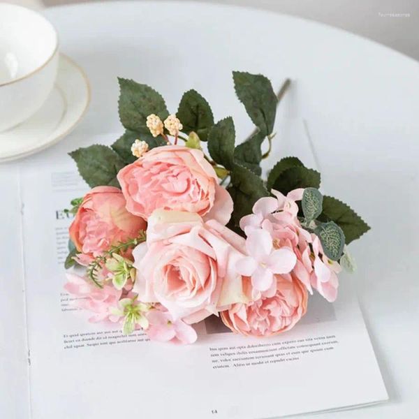 Dekorative Blumen Seidenhordera Frühling Hochzeit Rosen Bouquet Weihnachtsdekorationen DIY Home Pink Fake Peony Innenmöbel künstlich