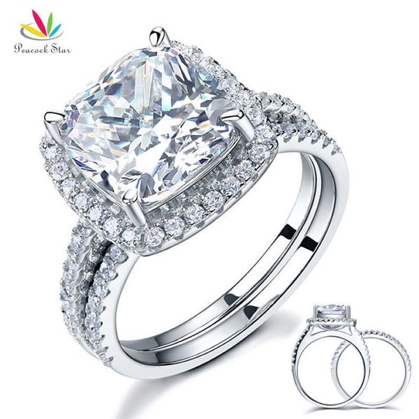 Anello di fidanzamento per matrimoni taglio cuscino da 5 ct stella di pavone set solido 925 gioielli in argento sterling CFR8205 J190715 260i