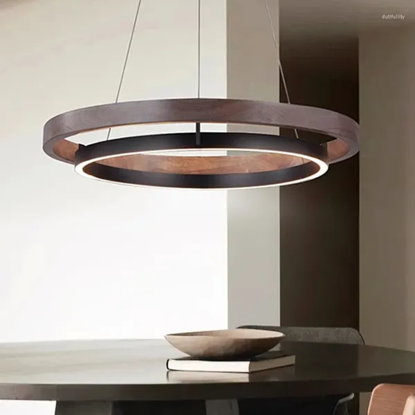 Lampadari lampadario a LED moderno per soggiorno cucina da pranzo da pranzo anello rotondo texture in legno in legno lampada a sospensione luci a sospensione