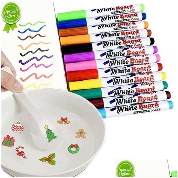 Highlighters Großhandel Neues magisches Wassermalerei Pen Whiteboard Marker schwimmende Tinte Doodle Stifte Montessori Early Education Toy Art D Dhcur