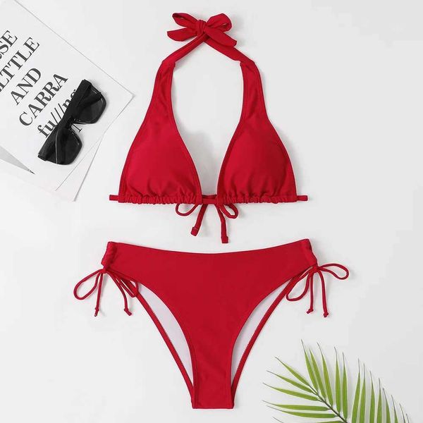 Frauen Badebekleidung 2018 Sexy Suspender Bikini Bikini Badeanzug niedrig tailliert Schwarz/Rot/Rose Beach Badeanzug billiger Verband brasilianischer Badeanzug Zwei Stücke zum Verkauf J240510