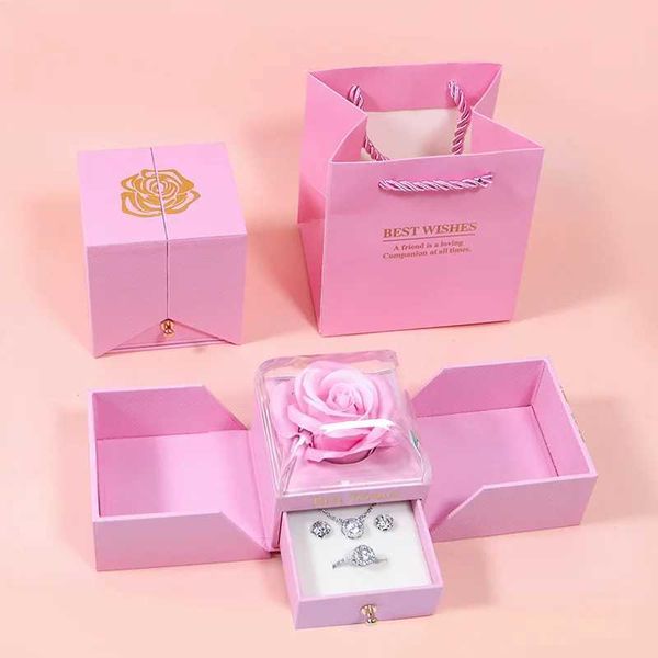 Schmuckschachtel Rose Geschenkbox Neue Farbe Eternal Seife Blumen Schmuckschachtel Ring Halskette Aufbewahrung Kreative doppelte offene ewige Rose Box 2023