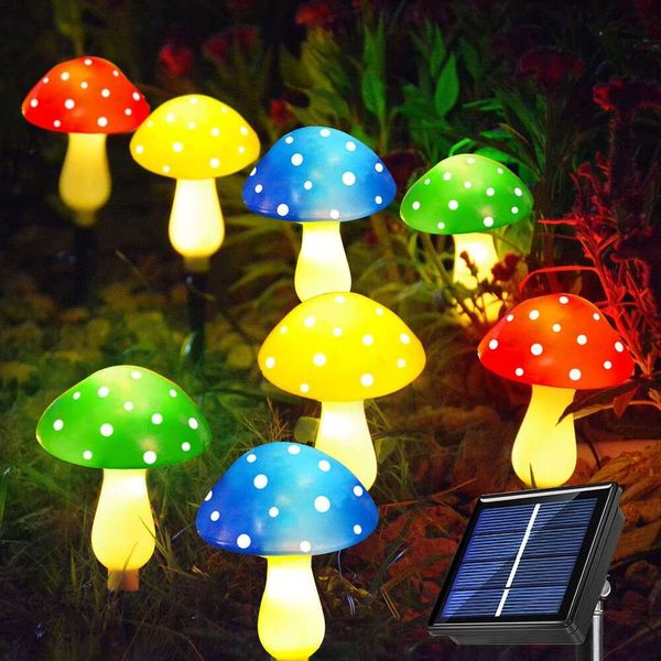 Versione più recente decorazioni per le luci solari da 8 pacchetti, 8 modalità impermeabili a led a led da funghi per esterno