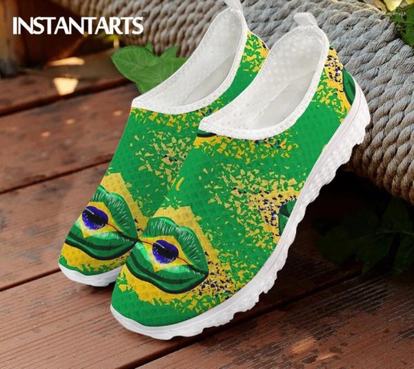 Sapatos casuais instantarts Brasil Flag de moda de moda fadies verão tênis respirável respirável zapatos não impermeabilizada zapatos