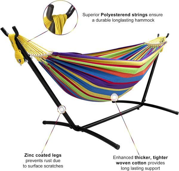 Двойной гамак с подставкой включен в сталь 450 фунтов.