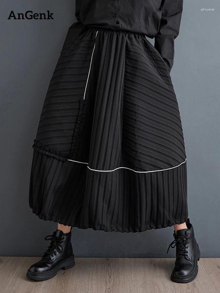 Röcke schwarzer Vintage Streifen hohe Taillenrock Frauen plus Größe loser lässtes, langes Mode Elegant Kleidung Frühling Herbst 2024