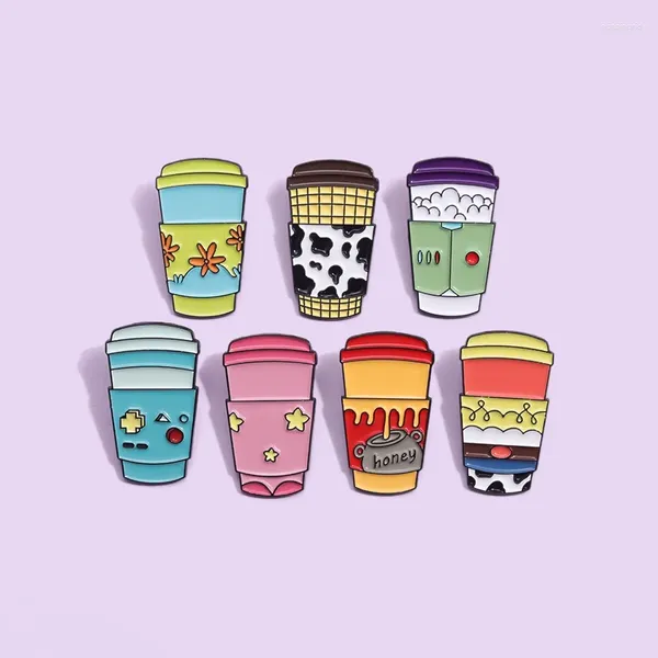 Broschen süße Tasse Form Emaille Pins Cartoon Kawaii Creative Flaschenabdruck Revers Abzeichen Großhandel Metall Geschenknadel für Freunde