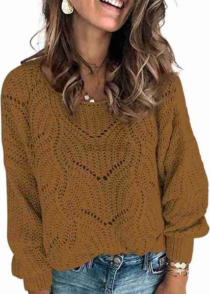 Kadın Tişört Tese Dokotoo Kadınlar Sevimli, Zarif, Yumuşak Yuvarlak Boyun Uzun Kollu Bükülmüş Örme Sweater Plus Boyut