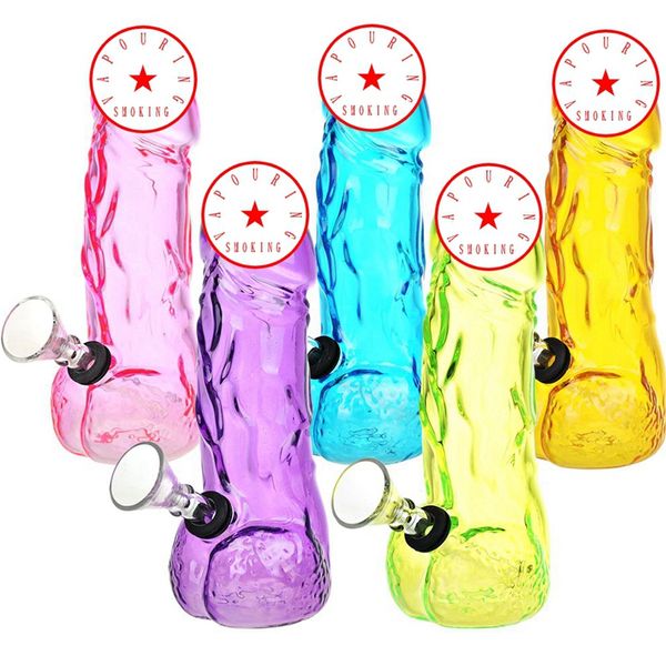 Bunte dicke Glas Bong Shisha Shisha Raucherpipe Bubbler -Rohre Filter männliche Gelenke Kräuter Tabaköl Rigs Schüssel tragbare Ständer Design Zigarettenhalter