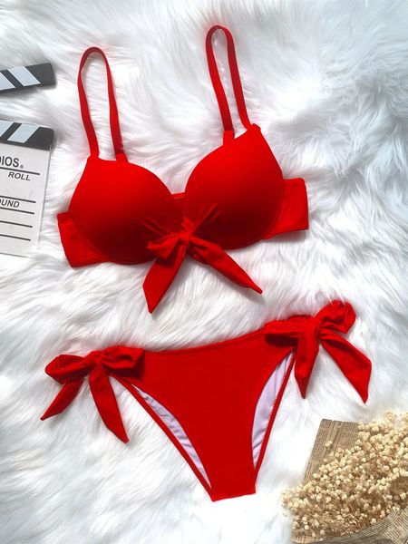 Sexy Front Bow Push Up Bikinis Bikinis Two peças