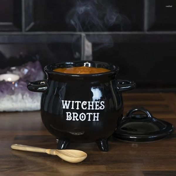 Tassen Hexen Brew Cantron Becher mit Deckel und Löffel Set Magic Cookie Zuckerglas Hallowma Keramik -Stockpot großer Größe groß