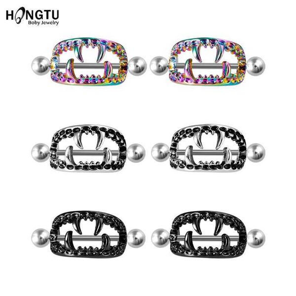 Anéis de mamilo 2pcs dentes sexy mamilo anel escudo da barra de piercing de barra de barra para mulheres 14g Jóias de piercing de mama de aço cirúrgico Y240510