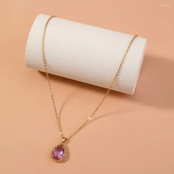 Anhänger Halskette Boho Vintage Mode Choker Einfache elegante All-Match Purple Water Drop Spitze Zirkon Halskette für Frauen Kragen Schmuck Gif GIF