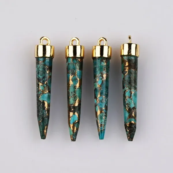 Collane a ciondolo Borosa 5pcs Turquoise Naturale Pietra a forma di rotonda fascino appuntito per gioielli che producono accessori fai -da -te all'ingrosso