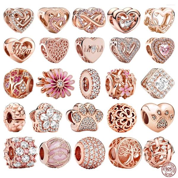 Pedras de pedras preciosas da série Rose Gold Plated Charm Bead 925 Prata esterlina Clipe de forma redonda simples FIT ORIGINAL BRACELE