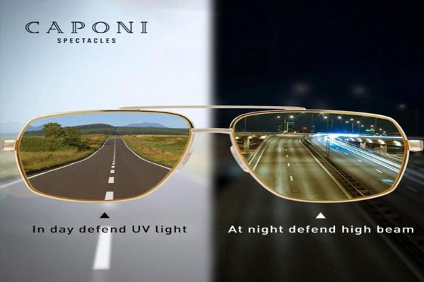 Óculos de sol vintage Caponi Eyewear de moda polarizada Pochrômica para Men Square Night Vision Driving Sun Glasses UV400 BSYS80025230291