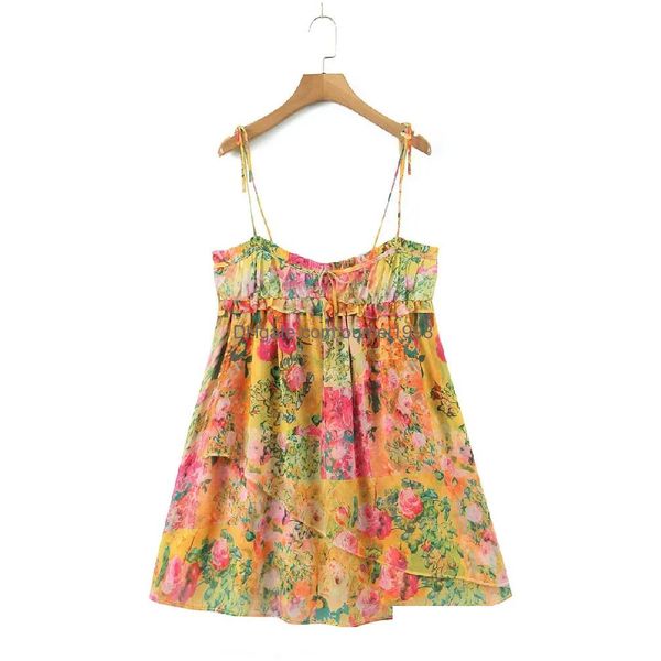 Vestidos casuais básicos boho arco roque ruched bra espartilho estilo estampa de flor spaghetti tira mini vestido mulheres skatista backless skating up sling dhalk