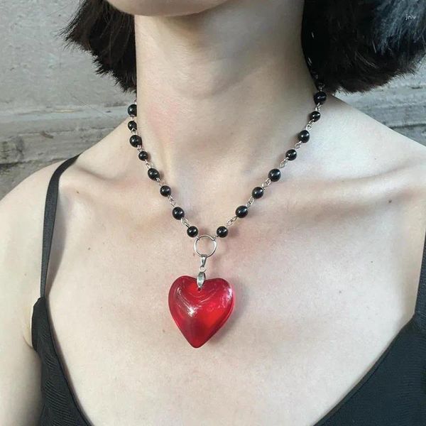 Collane a pendente collana nera gotica in vetro rosso vetro a forma di cuore Crystal faschy gelirry gelirry regalo